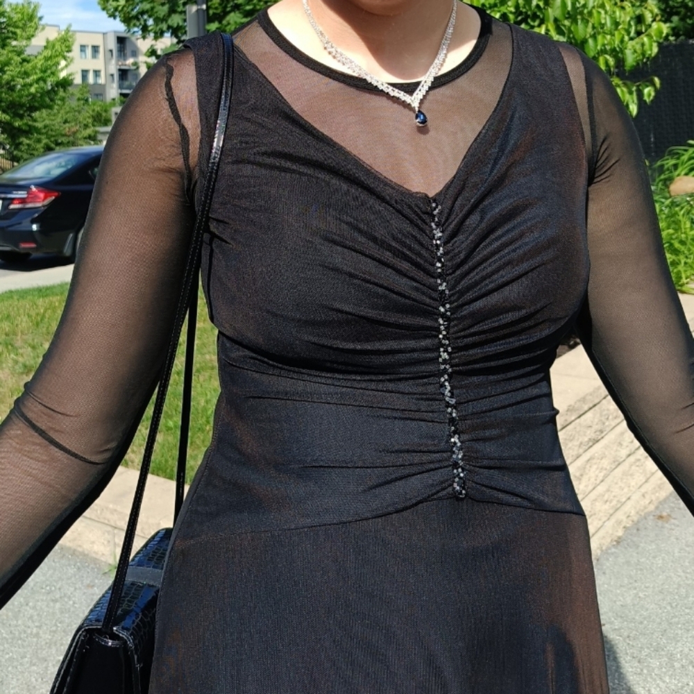 M🖤Evening Prom Cocktail Elegant Black Maxi Dress with Back Lace 🖤 Goth Emu - Picture 5 of 11
